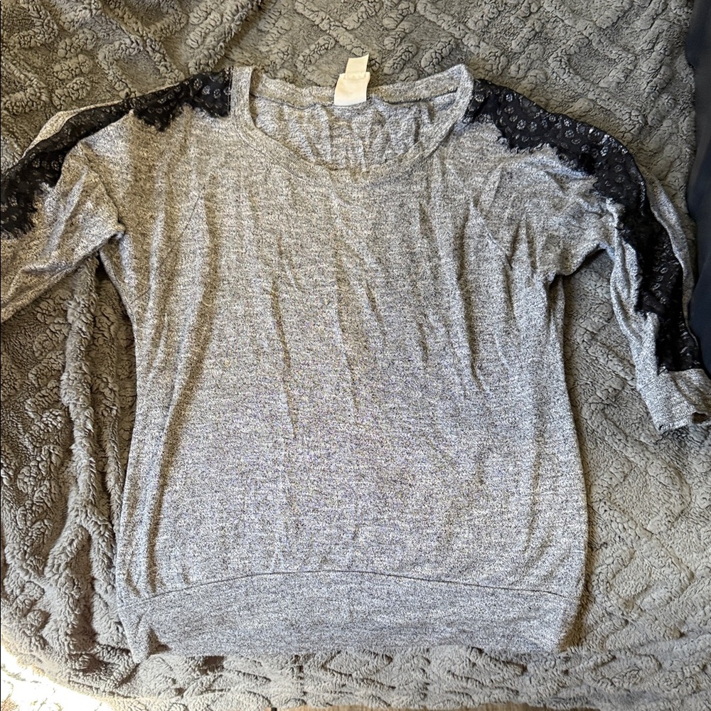 Self Esteem Heather Gray Sweatshirt with Black Lace Detail